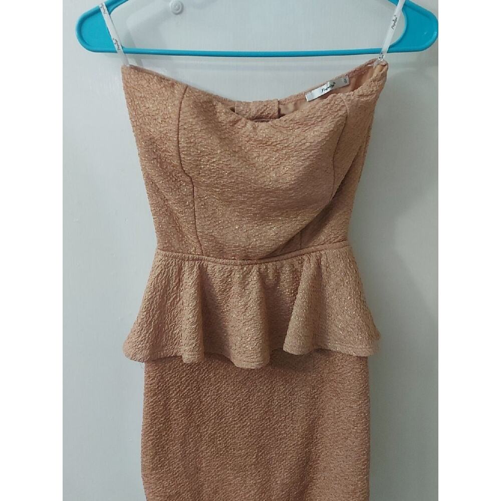 Papaya Strapless Brown/Gold Flecks Peplum Cocktail Dress M Coquette Girl Holiday